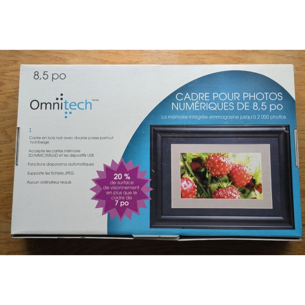 Omnitech 8.5 in Digital Photo Frame black wood with black/beige Matte insert